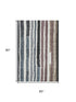 5' X 8' Denim Blue Ivory And Taupe Striped Washable Area Rug With UV Protection