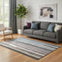 5' X 8' Denim Blue Ivory And Taupe Striped Washable Area Rug With UV Protection
