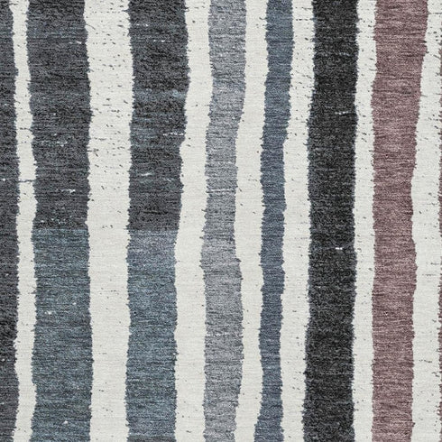 5' X 8' Denim Blue Ivory And Taupe Striped Washable Area Rug With UV Protection