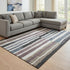 8' X 10' Denim Blue Ivory And Taupe Striped Washable Area Rug With UV Protection