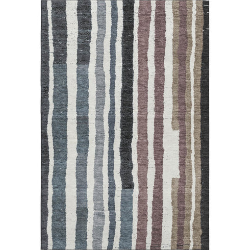 8' X 10' Denim Blue Ivory And Taupe Striped Washable Area Rug With UV Protection