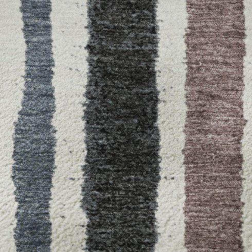 8' X 10' Denim Blue Ivory And Taupe Striped Washable Area Rug With UV Protection