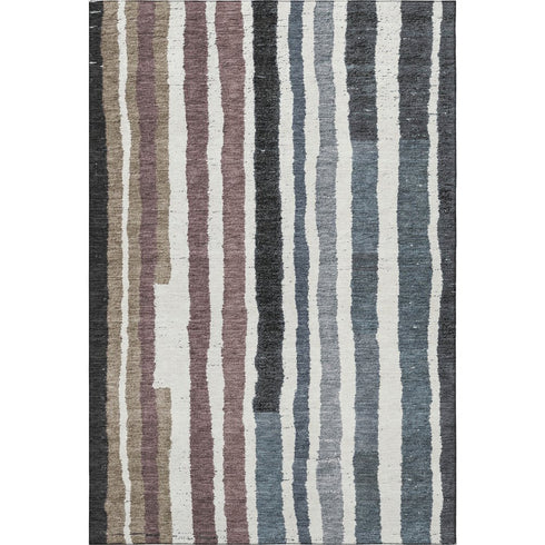 8' X 10' Denim Blue Ivory And Taupe Striped Washable Area Rug With UV Protection