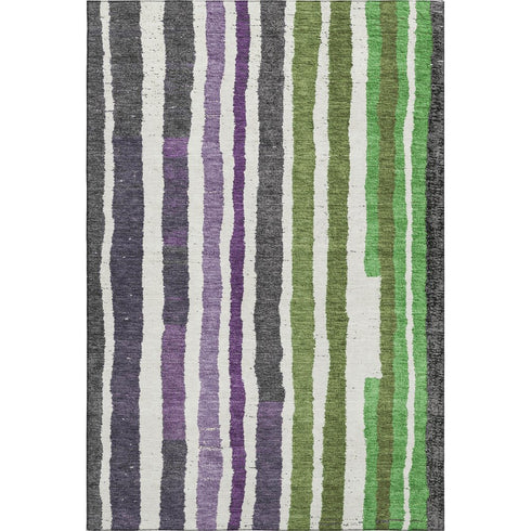 5' X 8' Gray Purple And Green Striped Washable Area Rug With UV Protection