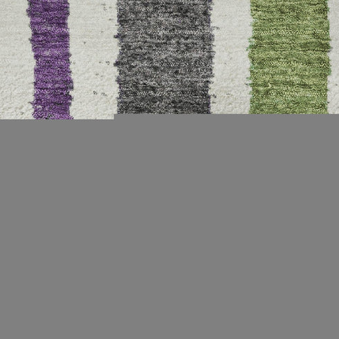 5' X 8' Gray Purple And Green Striped Washable Area Rug With UV Protection