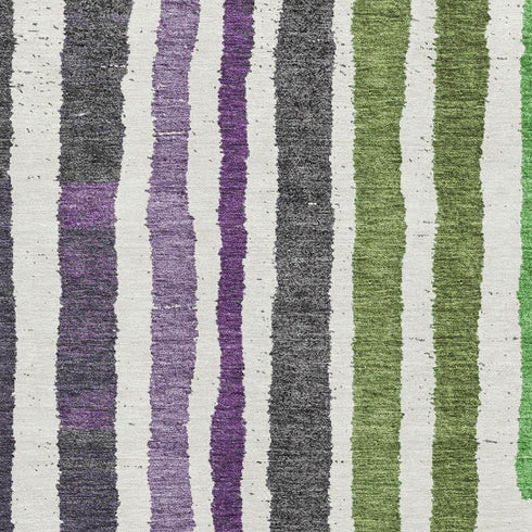 5' X 8' Gray Purple And Green Striped Washable Area Rug With UV Protection
