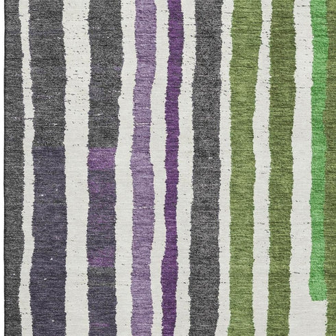 5' X 8' Gray Purple And Green Striped Washable Area Rug With UV Protection