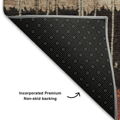 5' X 8' Beige Red And Blue Striped Washable Area Rug With UV Protection