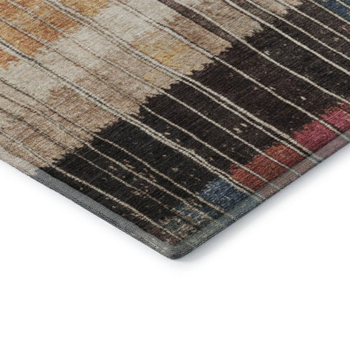 5' X 8' Beige Red And Blue Striped Washable Area Rug With UV Protection
