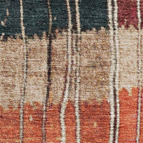 5' X 8' Beige Red And Blue Striped Washable Area Rug With UV Protection