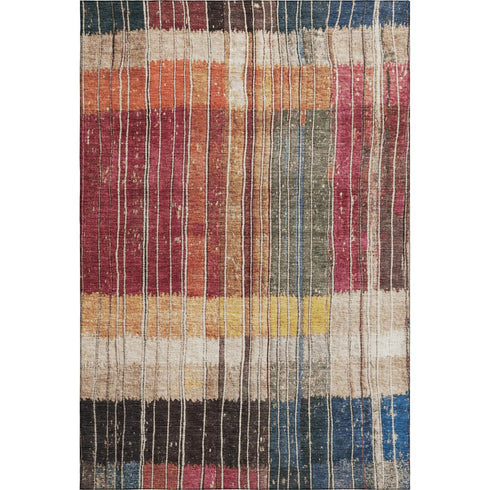 8' X 10' Beige Red And Blue Striped Washable Area Rug With UV Protection