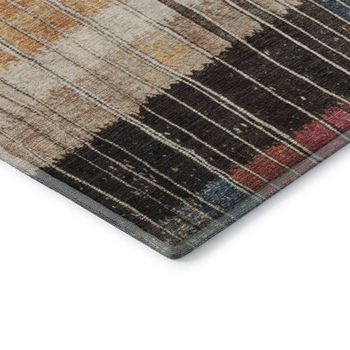 8' X 10' Beige Red And Blue Striped Washable Area Rug With UV Protection