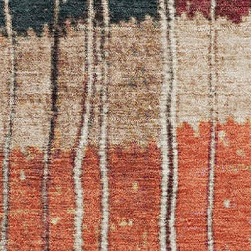 8' X 10' Beige Red And Blue Striped Washable Area Rug With UV Protection