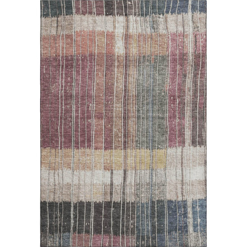 5' X 8' Mauve Blue And Beige Striped Washable Area Rug With UV Protection