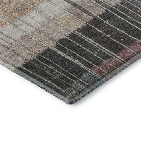 5' X 8' Mauve Blue And Beige Striped Washable Area Rug With UV Protection