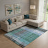 9' X 12' Teal Ivory And Brown Striped Washable Area Rug With UV Protection