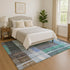 9' X 12' Teal Ivory And Brown Striped Washable Area Rug With UV Protection