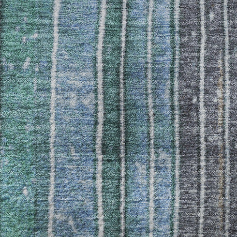 9' X 12' Teal Ivory And Brown Striped Washable Area Rug With UV Protection