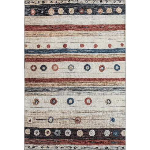 5' X 8' Beige Rust And Navy Blue Striped Washable Area Rug With UV Protection