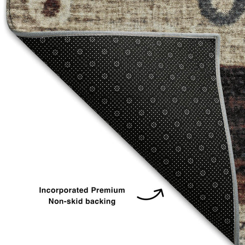 5' X 8' Beige Rust And Navy Blue Striped Washable Area Rug With UV Protection