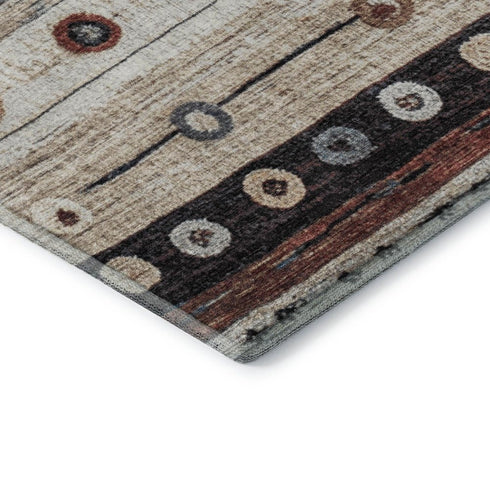 5' X 8' Beige Rust And Navy Blue Striped Washable Area Rug With UV Protection