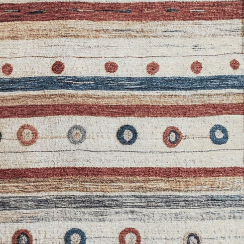 5' X 8' Beige Rust And Navy Blue Striped Washable Area Rug With UV Protection