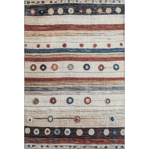8' X 10' Beige Rust And Navy Blue Striped Washable Area Rug With UV Protection
