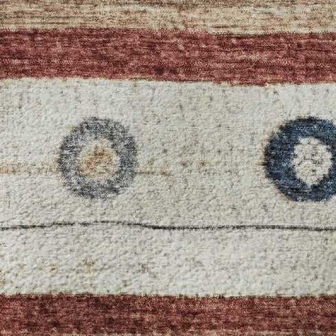 8' X 10' Beige Rust And Navy Blue Striped Washable Area Rug With UV Protection