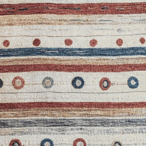 8' X 10' Beige Rust And Navy Blue Striped Washable Area Rug With UV Protection