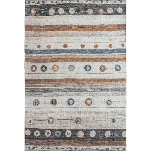 8' X 10' Copper Ivory And Denim Blue Striped Washable Area Rug With UV Protection