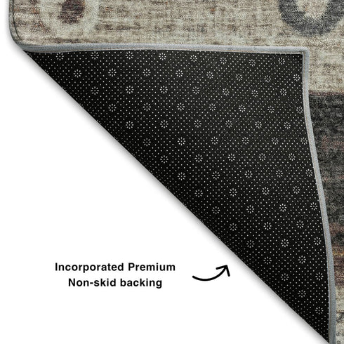8' X 10' Copper Ivory And Denim Blue Striped Washable Area Rug With UV Protection