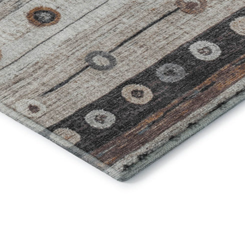 8' X 10' Copper Ivory And Denim Blue Striped Washable Area Rug With UV Protection