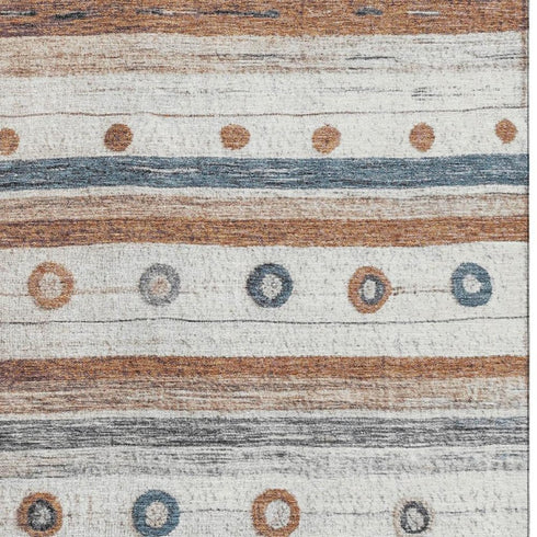 8' X 10' Copper Ivory And Denim Blue Striped Washable Area Rug With UV Protection