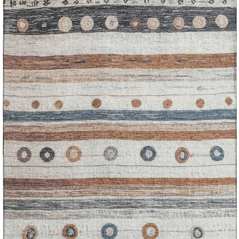 8' X 10' Copper Ivory And Denim Blue Striped Washable Area Rug With UV Protection