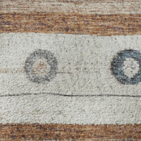9' X 12' Copper Ivory And Denim Blue Striped Washable Area Rug With UV Protection