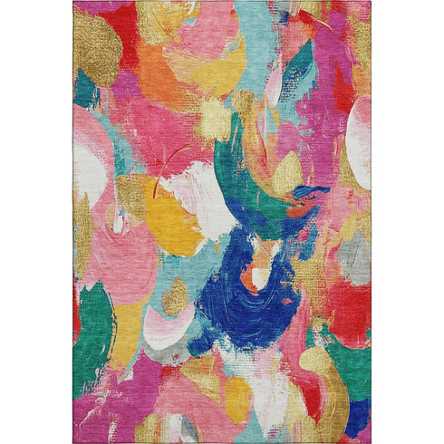 5' X 8' Blush Blue And Emerald Abstract Washable Area Rug With UV Protection