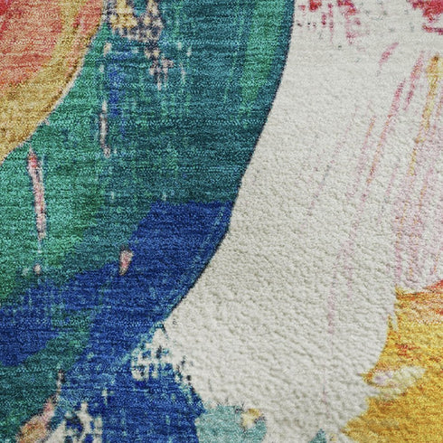 5' X 8' Blush Blue And Emerald Abstract Washable Area Rug With UV Protection