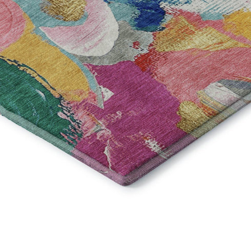 8' X 10' Blush Blue And Emerald Abstract Washable Area Rug With UV Protection