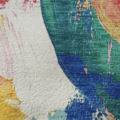 8' X 10' Blush Blue And Emerald Abstract Washable Area Rug With UV Protection