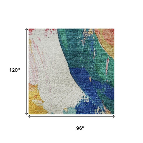 8' X 10' Blush Blue And Emerald Abstract Washable Area Rug With UV Protection