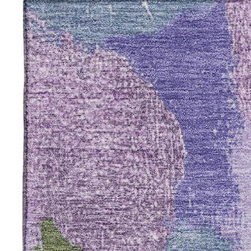 5' X 8' Lavender Olive Green And Ivory Abstract Washable Area Rug With UV Protection