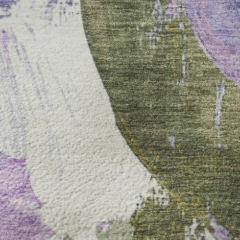8' Lavender Olive Green And Ivory Abstract Washable Round Rug With UV Protection
