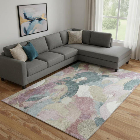 8' X 10' Mauve Beige And Blush Abstract Washable Area Rug With UV Protection