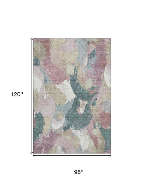 8' X 10' Mauve Beige And Blush Abstract Washable Area Rug With UV Protection