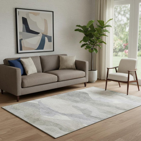 5' X 8' Beige Gray And Ivory Abstract Washable Area Rug With UV Protection