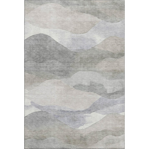 5' X 8' Beige Gray And Ivory Abstract Washable Area Rug With UV Protection