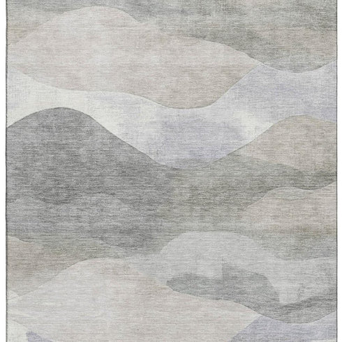 5' X 8' Beige Gray And Ivory Abstract Washable Area Rug With UV Protection