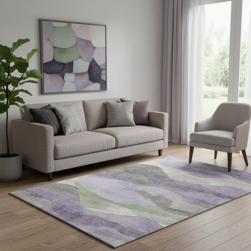 5' X 8' Purple Sage And Gray Abstract Washable Area Rug With UV Protection