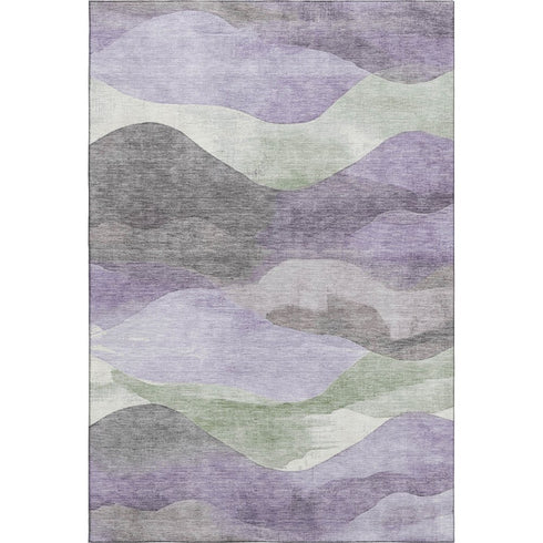 5' X 8' Purple Sage And Gray Abstract Washable Area Rug With UV Protection