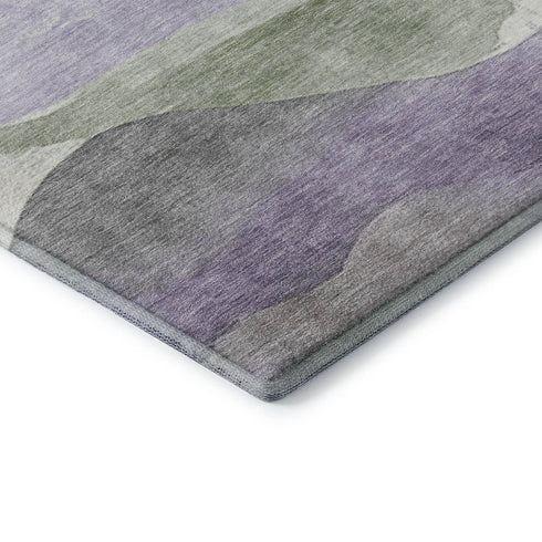 5' X 8' Purple Sage And Gray Abstract Washable Area Rug With UV Protection